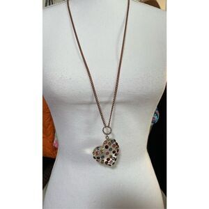 Betsey Johnson Lucite Crystal Puffed Heart Pendant Necklace 34" Valentines Gift
